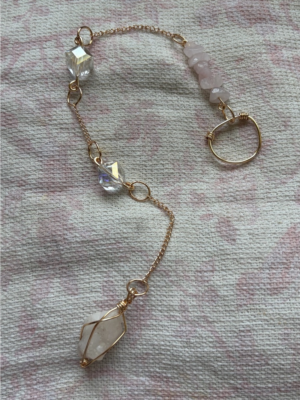 HANDMADE Rose Quartz & Crystal Gold-Tone Wire Wrapped Suncatchers p